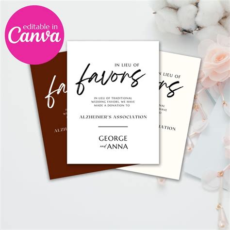 In Lieu Of Favors Sign Template Minimalist Favors Sign Etsy