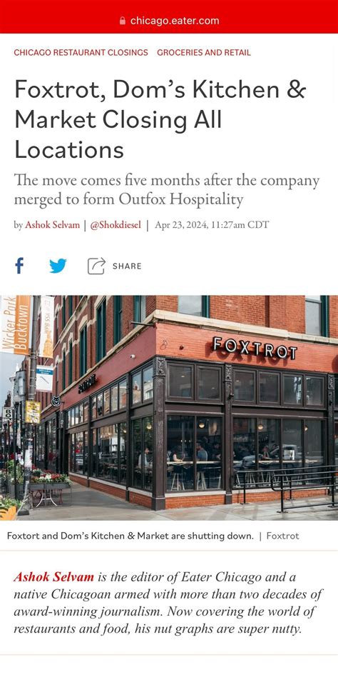 Chicago Breaking News Foxtrot And Doms Kitchen Are Closing All