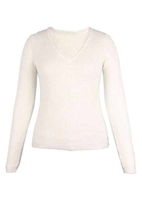 R1020 V Neck Long Sleeve Rib Pullover Sweater Salted Basics