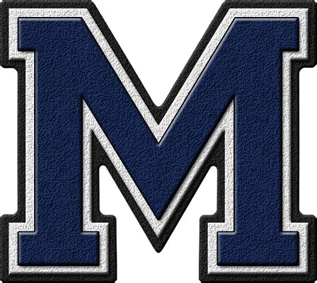 Presentation Alphabets Navy Blue Varsity Letter M