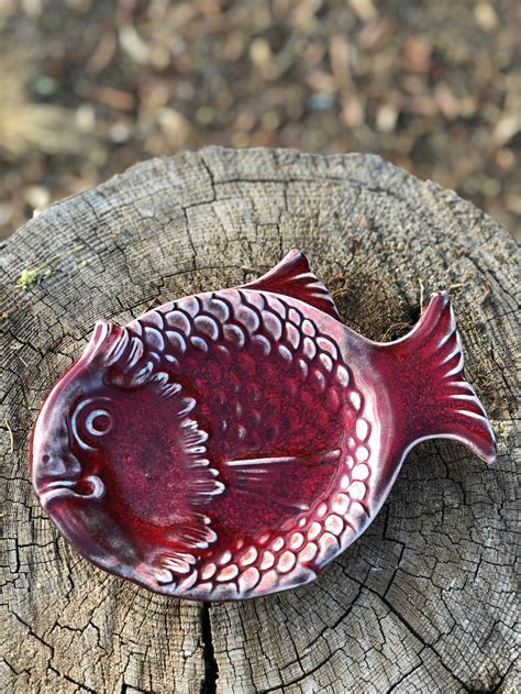 Ceramic Fish Plate X With Ox Blood Glaze Etsy