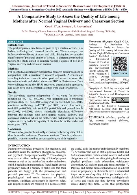 A Comparative Study To Assess The Quality Of Life Among Mothers After