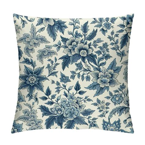 Comio Chinoiserie Pillow Covers Navy Blue White Floral Pillow Covers