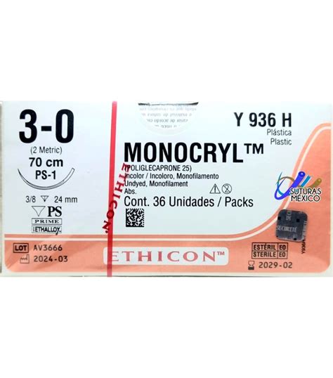 Monocryl 3 0 Aguja Cortante Ethicon Caja 36 Piezas