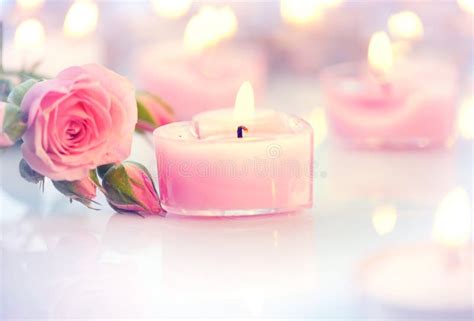 Valentine S Day. Pink Heart Shaped Candles and Roses Stock Photo ...