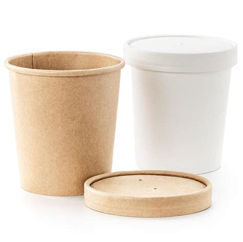 Disposable 12oz PE Coated Kraft Paper Soup Cup And Lid Double Wall