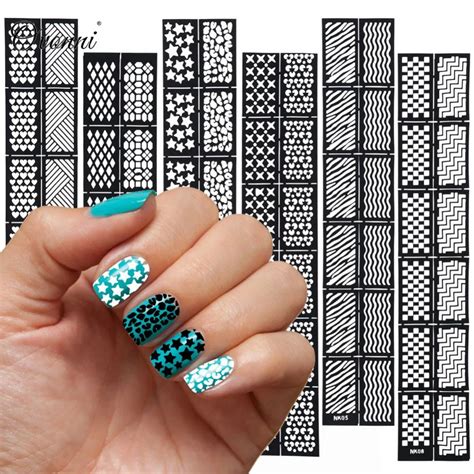 Gustala Pcs Diy Nail Template Stickers Plaid Net Line Hollow D Nail