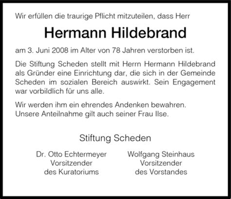 Traueranzeigen Von Hermann Hildebrand Trauer Hna De