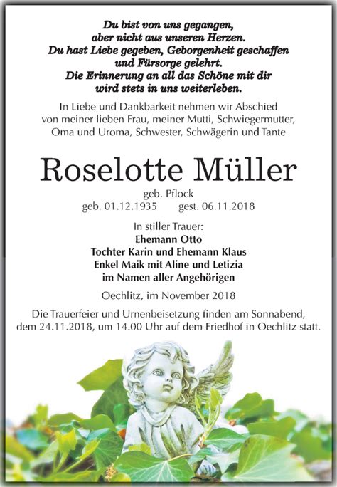 Traueranzeigen von Roselotte Müller abschied nehmen de