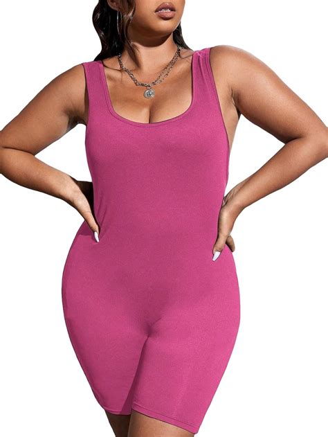 Amazon Wdirara Women S Plus Size Square Neck Sleeveless Bodycon