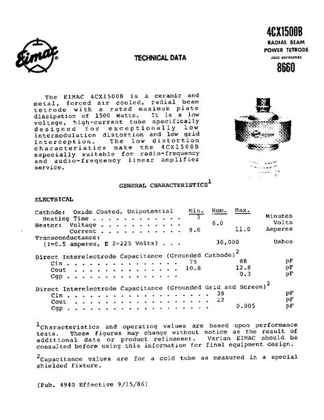 4CX1500B Datasheet 1 10 Pages ETC RADIAL BEAM POWER TETRODE