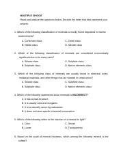 EARTH SCIENCE Docx MULTIPLE CHOICE Read And Analyze The Questions