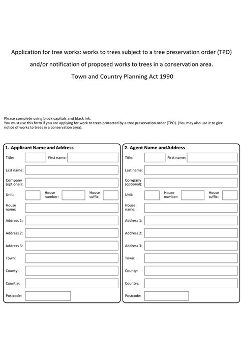 United Kingdom Application for Tree Works: Works to Trees Subject to a ...