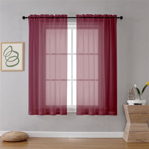 Ovzme Sheer Window Curtains Inch Long Set Short Semi Sheer Rod