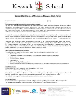 Fillable Online Consent For The Use Of Names And Images Sixth Form