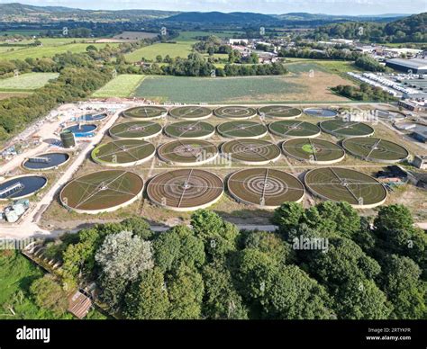 Rotherwas Hereford Uk Aerial View Of Welsh Water Sewage Treatment Plant