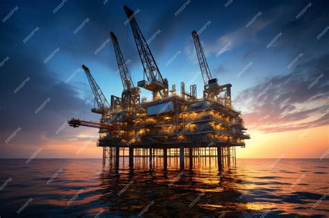 Premium AI Image | Maritime energy offshore oil rig at sunset ...