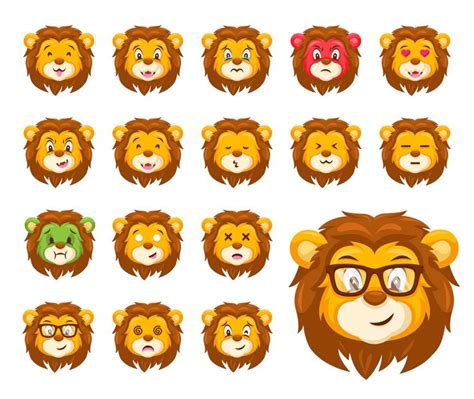 16 Cute Lion Avatar Emoji Vector Character Set | Vector character, Cute ...