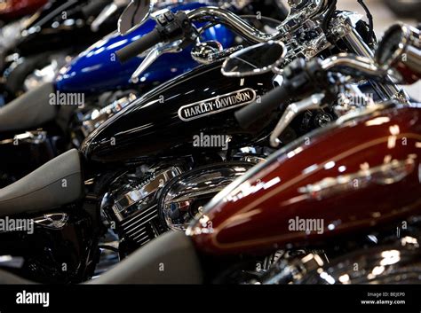 Harley Davidson Motorcycles On Display At A Suburban Maryland