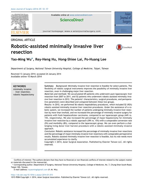 Pdf Robotic Assisted Minimally Invasive Liver Resection