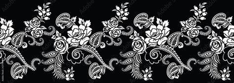 Seamless black and white rose flower border Stock Vector | Adobe Stock