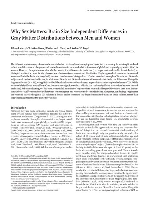 Pdf Why Sex Matters Brain Size Independent Differences In Gray