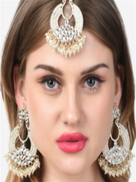 Buy Zaveri Pearls Gold Plated White Kundan Studded Earring Maangtikka