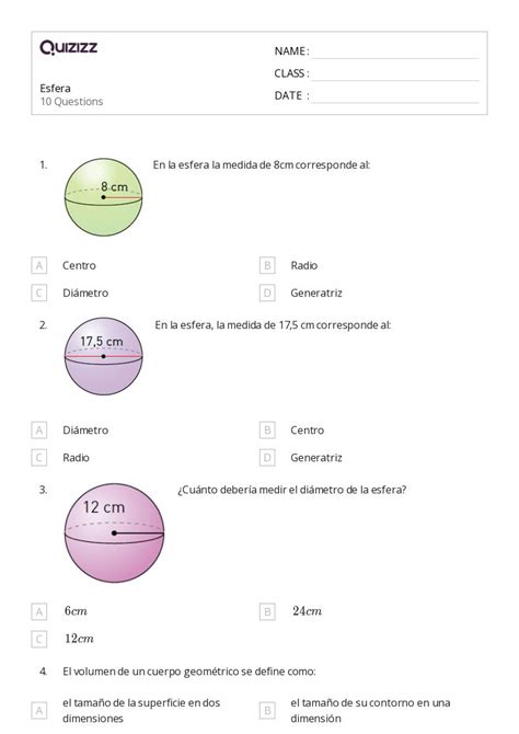 Volume De Uma Esfera Imprim Vel S Rie Planilhas Quizizz