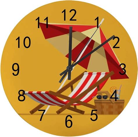 Skysonic Wooden Round Wall Clock Vacation And Travel Concept Non Ticking Battery Operated Clocks