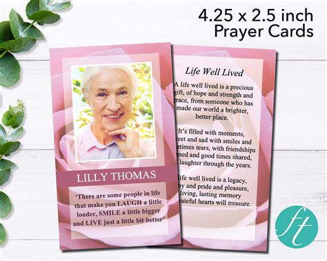 Pink Rose Funeral Prayer Card 425 X 25 Inches Funeral Templates