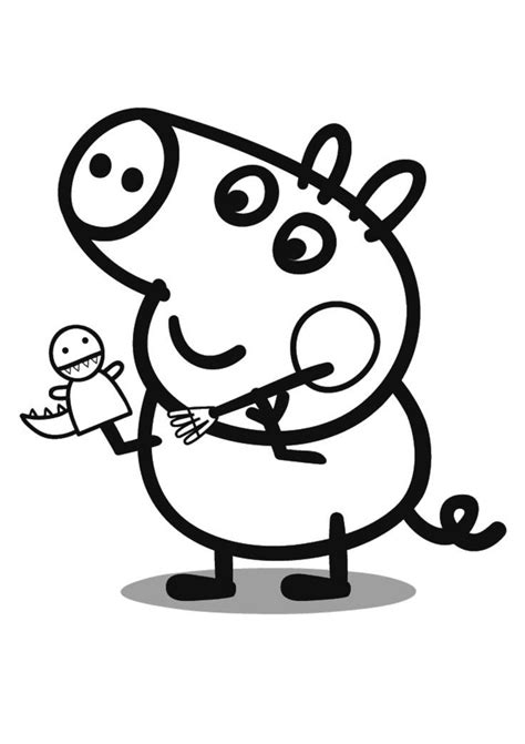 Easy For Toddlers Peppa Pig Coloring Pages George With A Dinosaur Hand