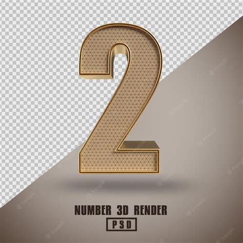 Premium Psd 3d Render Number 2 Wood And Gold Style