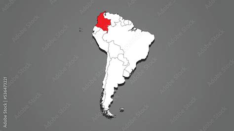 Colombia Country Or Nation Map Highlighted In Red On South America