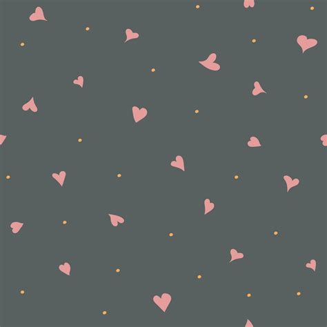 Seamless Pattern Hand Drawn Pink Hearts Doodle Style In Dark Background