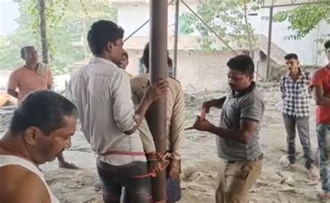 Video 2 Men Tied To Pole Beaten Up For Allegedly Stealing Iron In Bihar