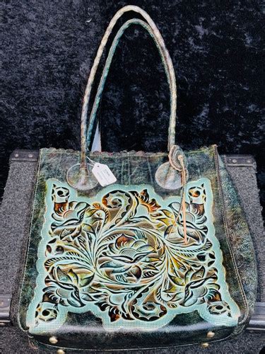 Patricia Nash Cavo Turquoise Tooled Leather Cutout Tote Purse