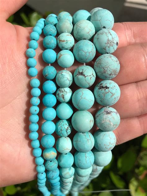 Turquoise Beads Matte Blue Round Natural Gemstone Beads Etsy