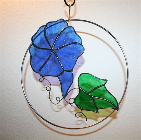 Blue Morning Glory Suncatcher 50 Off Stained Glass 8 Etsy Blue Morning Glory Stained Glass