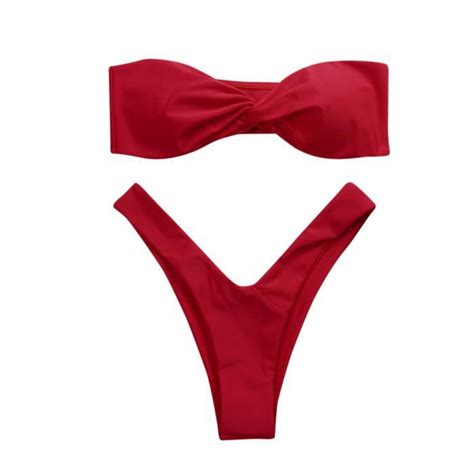 Maillot De Bain Femme Bandeau Twist Thong Bikini Maillot De Bain Sans Bretelles Maillot De Bain