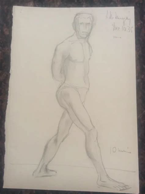 SIGNED 1936 LILLIAN Mingay Pencil Drawing Semi Naked Male Figure 34 17