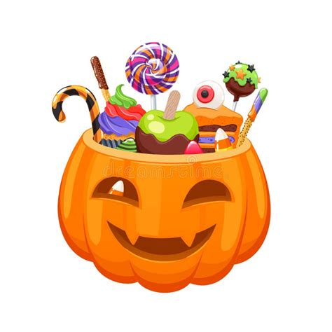 Halloween Pumpkin Bucket With Candy. Vector Illustration. Stock Vector - Illustration of ...