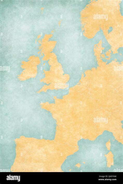 Blank map of Western Europe with country borders in soft grunge and ...