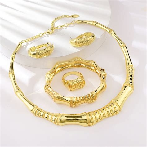 Top Big Gold Plated 4 Piece Jewelry Set