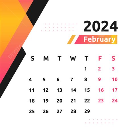 2024년 2월 달력 디자인 벡터 2024년 2월 달력 2024년 2월 달력 2024 Png 일러스트 및 벡터 에 대한