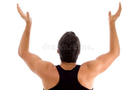 Back Pose Of Man With Raised Arms Stock Photo Image Of Horizontal