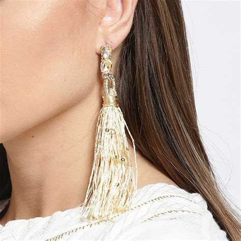 OOMPH Gold Tassel Crystal Studded Elongated Drop Earrings Buy OOMPH