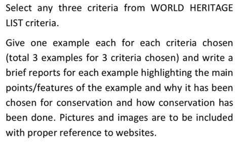 Solved Select any three criteria from WORLD HERITAGE LIST | Chegg.com