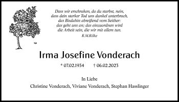 Traueranzeigen von Irma Josefine Vonderach Schwarzwälder Bote Trauer