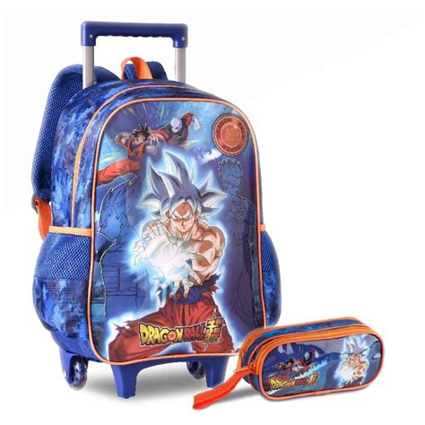 Kit Mochila Dragon Ball Super De Rodinhas Estojo Duplo Submarino