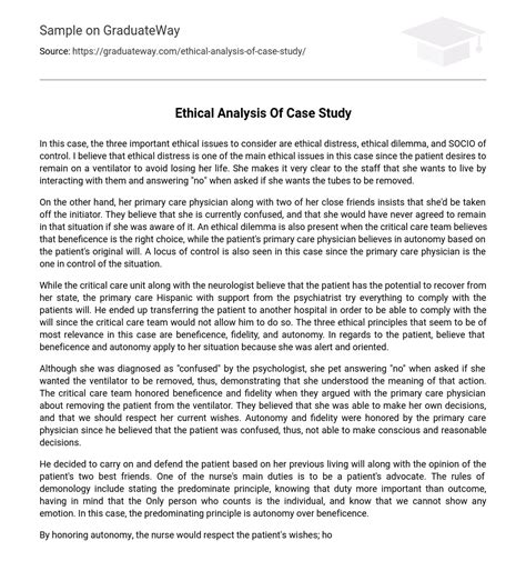 Ethical Analysis Of Case Study Essay Example GraduateWay